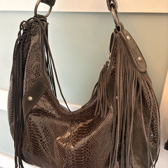 Express Gray Snakeskin Hobo Bag with Fringe - Picture 5 of 12